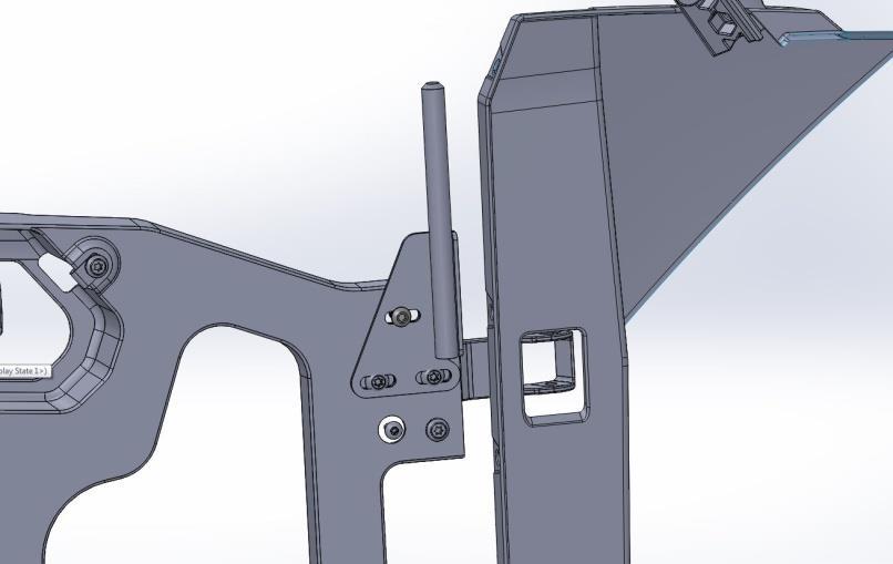 15) Front receiving bracket installation: Install the front receiving bracket and reinstall the upper front vehicle hinge, using the provided hardware and reusing the hardware from the previous step.