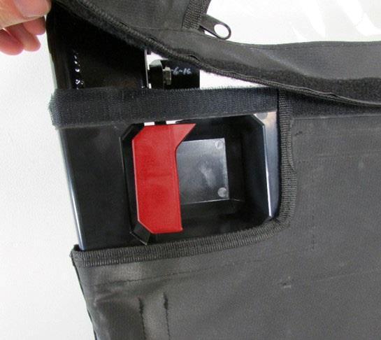 1 wide adhesive hook Velcro onto plastic molded pocket in the