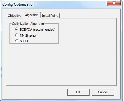 Figure 3.2.2. Interface for configuring optimization parameters: set objective. The second tab is to select optimization algorithm.