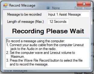 Press the RECORD button for the message to be recorded. The Record Message dialog box will appear. To record your Quick Assist Voice Messages using the on-board microphone: 1.
