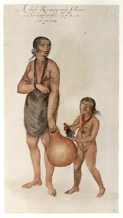 Pair #2 Left: John White, Indian Woman and Young Girl (The cheife Herowans wyfe ), watercolor, ca. 1585.