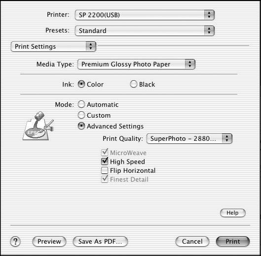 options here Select color management settings here Macintosh OS 8.6 to 9.