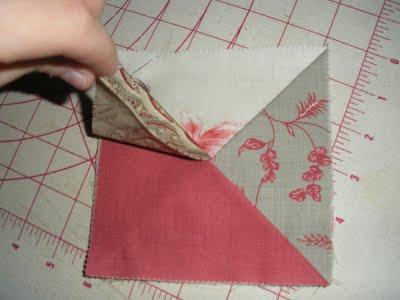 Quilt each from corner to corner forming an X with matching thread. 4.