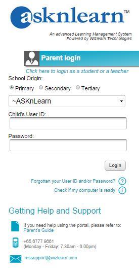 How to Login Login Main Page Ensure that the login reflects Parent Login. If you see School Login, please select Click here to login as a Parent Select the relevant school type.