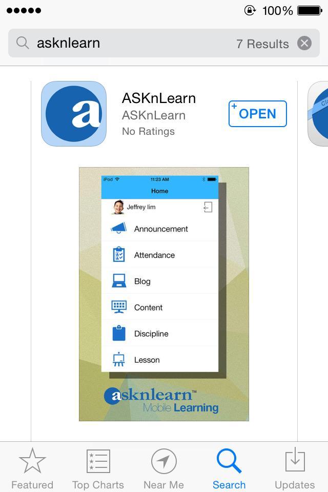 Type in ASKnLearn within the search field