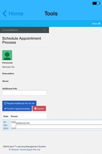 Begin your Booking Schedule Appointment Process Page Step 4: Parents are to check details of booking and to input any