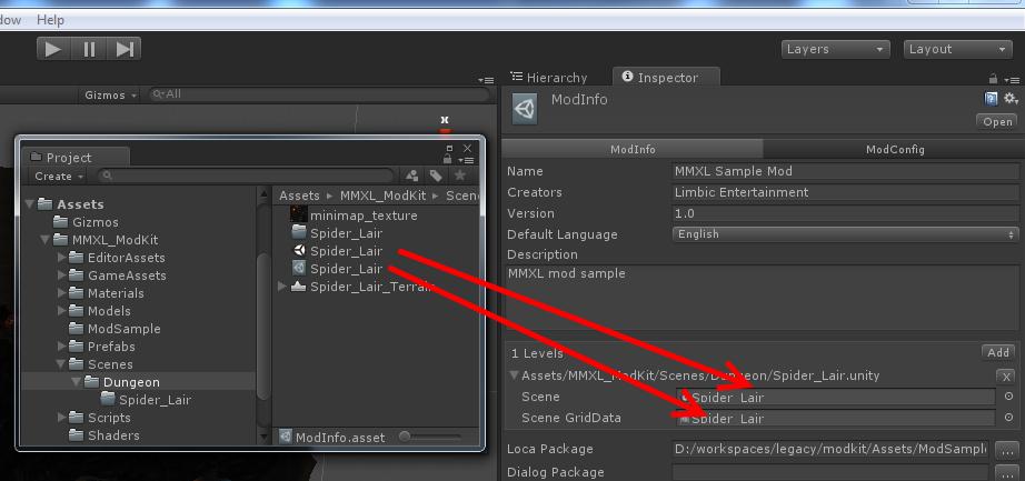 These two buttons are used for exporting the mod. It will build the asset bundles of the assigned scenes and also copy all data which is required to run the mod.