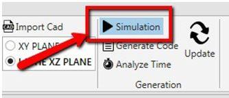 Then in the left column of interface will appear the simulation screen. Here you can control the back plotting and read the current parameter and tool position.