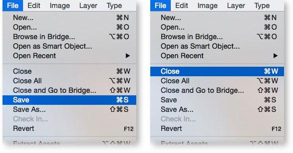 When you are finished working with an image in Photoshop, simply save the result by choosing File > Save from the menu, and then close the image by choosing File > Close from the menu.