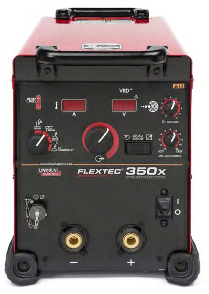 KEY CONTROLS FLEXTEC 350X Construction Controls» 1. Amperage Display 2. Thermal LED 3. Output Control Dial 4. Weld Process Selector Switch 5. Remote Output Control (12-pin Universal Connector) 6.