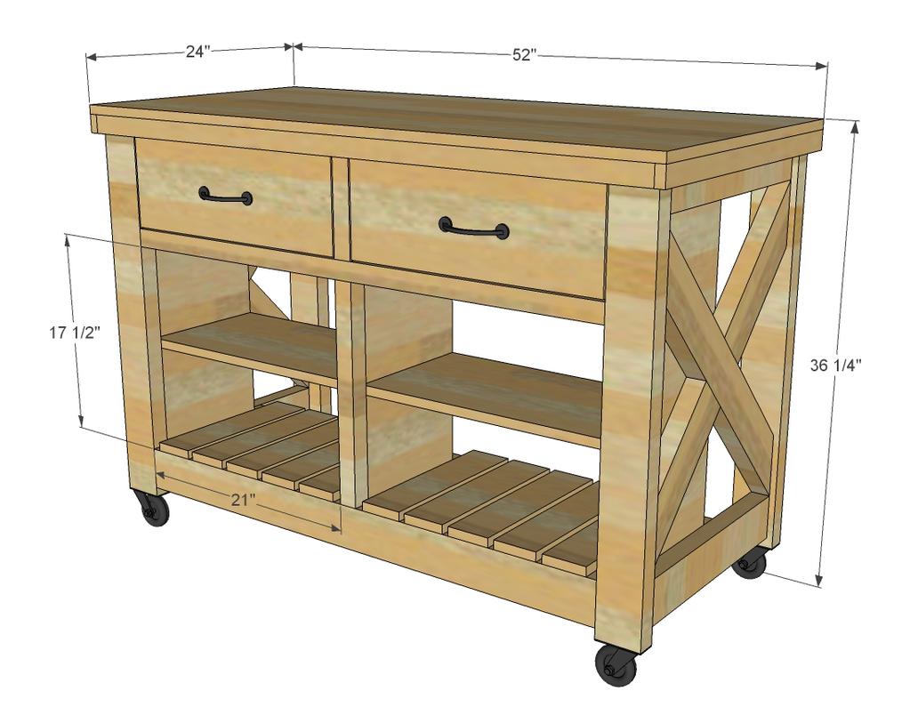 Summary: Free plans to build Rustic X Kitchen Island - double width - from Ana-White.