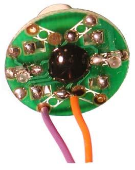Additional LEDs can be soldered to these contacts, or a pair of wires attached which can then be connected to an
