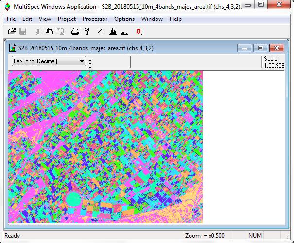 MultiSpec: Unsupervised Classification (Clustering) Exercise 2 The cluster map overlay on the multispectral image window will look similar to the following.
