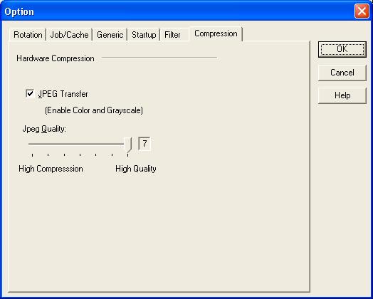 4.7.7. Compression Click this tab and mark the check box to enable or disable JPEG compression for data transfer from the image scanner. (This function is available only for Color or Grayscale scans.