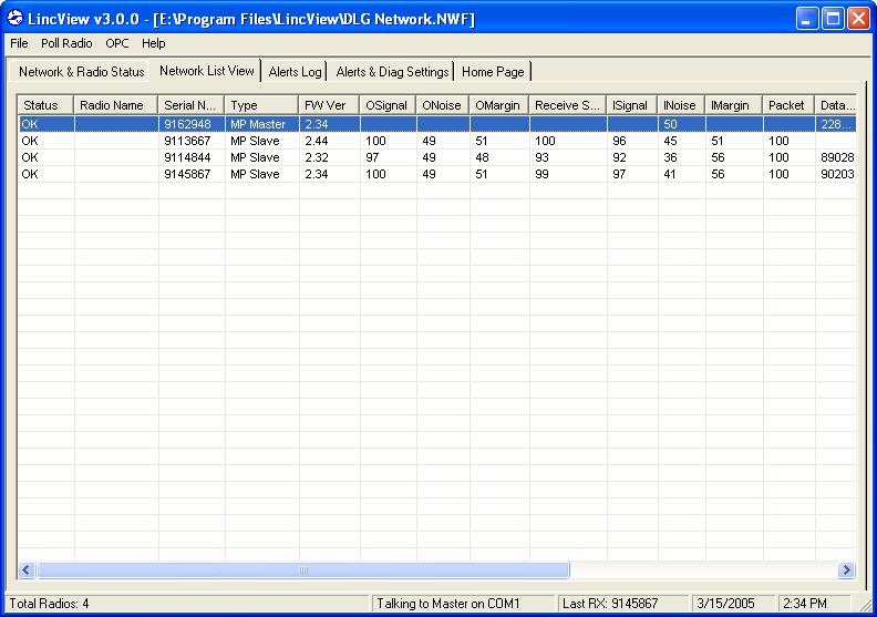 Network List View Tab The Network List View Tab displays a spreadsheet that lists all of the radios on your network and statistics about each radio.