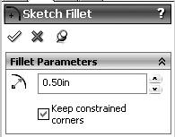 Figure 1-16. Sketch Fillet Menu. Figure 1-14. The Beginning Outline for the Metal Gasket. Using the Rectangle sketching tool, draw a rectangular slot 3.00 inches wide by 0.
