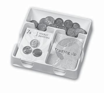 A row of four quarters is pictured at the top of each coin exchange chart. This row serves as a holding place for quarters.