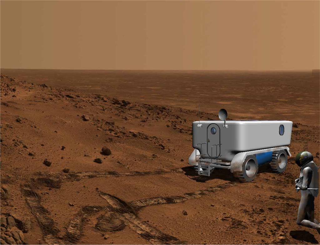 Driving their Mars rover, the first explorers will be able to visit a fairly large area around their landing