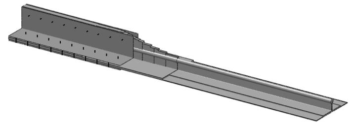 Figure 19. Model of Baseline-3 design with seven stack drops, four sets of bolts removed and tapered blade, including aluminum attachment structure.