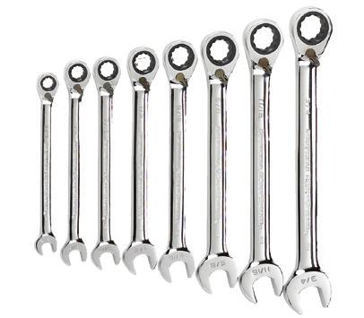 REVERSIBLE RATCHETING COMBINATION WRENCH SET METRIC 8, 10, 12, 13, 14, 15, 17 & 19mm