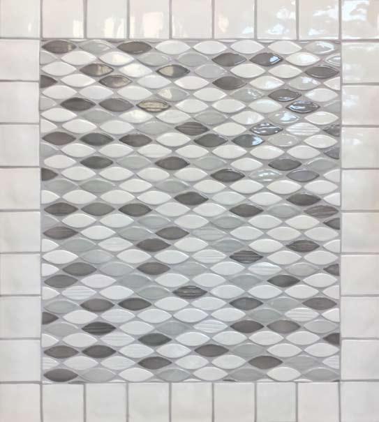Handcrafted Tiles ~ Glazed Brick & Terracotta 4 x 4 Cotton, Blend of Petals in Cotton, Fog, and Storm in Plain and Woodland Texture No two tiles are alike, each installation is your own original art.