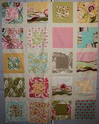 Using a 2 ½ sashing piece between each block, arrange your quilt with a star block, then a plain 10 layer cake square.