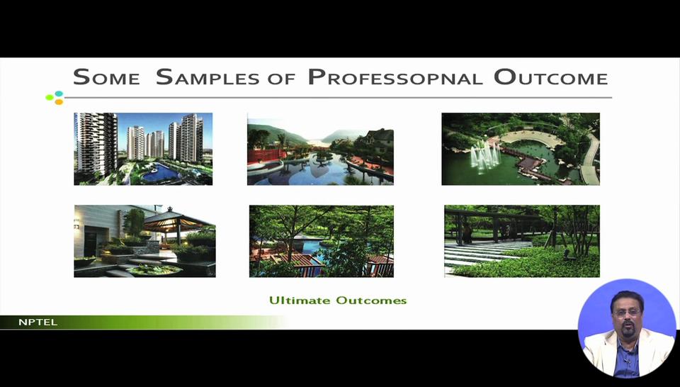 (Refer Slide Time: 19:46) So ultimate outcome whenever you are planning it can be ranging from such kind of large housing areas to a clubs and such country homes it can be to the level of parks, it