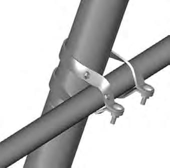 8. After each cross connector is tighten, secure the cross connector to the rafter and the purlin pipe to the cross connector as shown below.