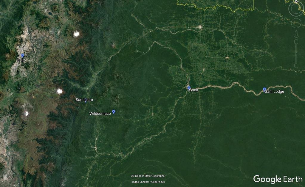 RBL Ecuador: Northern Itinerary 3 TOUR MAP THE TOUR IN DETAIL Day 1: Quito to Sani Lodge via Coca. This morning we take a short internal flight from Quito to Coca.