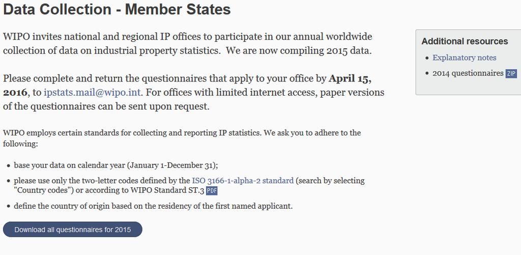 IP Statistics questionnaires and explanatory notes