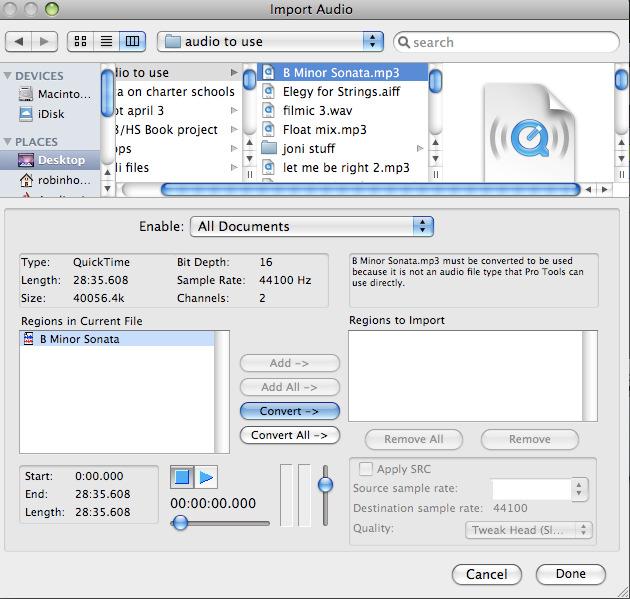 Notice the play button towards the bottom of that dialog box you can audition the audio before importing it.