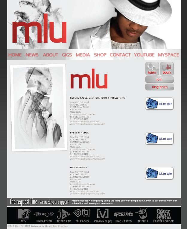 WEBSITE MLU Website Contact Page List all contact details from record label, press &