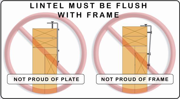 If double top plates are used, the Pryda Lintel may be fixed between plates or over both. Face Fixing: One screw at each jamb stud and at 300 mm crs.
