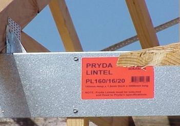 PRYDA TIMBER CONNECTORS Pryda Lintels Guide Copyright: Pryda Australia - A Division of ITW Australia ABN 63 004 235 063 March 2012 On Site Installation (cont ) Fixing of cement sheeting over openings