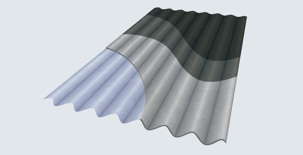 Cemsix Corrugated Sheets Coloured top coat Primer coat Coated edges Anti-block on underside Blue/Black Polypropylene reinforcing strips Coloured edges and ends Technical Information Available sheet