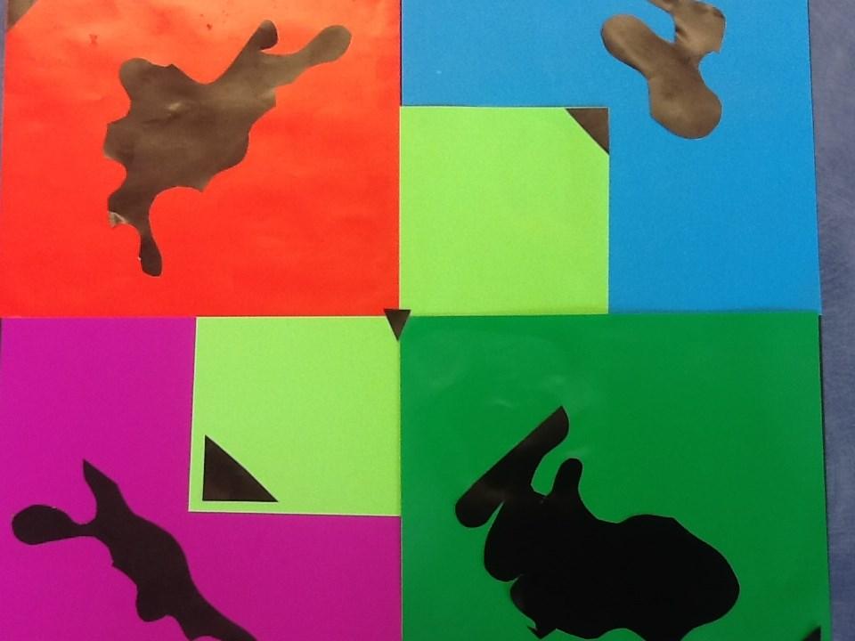 BALANCING SHAPES AND MAKING THEM POP WITH COLOR! DESCRIPTION OF PROJECT: Students place complementary color geometric and organic shapes next to each other to create high contrast in a paper collage.