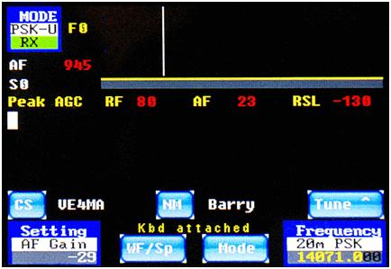 Figure 64: PSK - NCO Tuned Down to 945 Hz When we covered the CW operational screen, we were already introduced to the WF/Sp and Mode buttons.