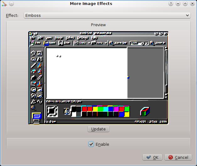6.5 Emboss This feature is accessible from the More Effects dialog. Check Enable to apply the Emboss effect.