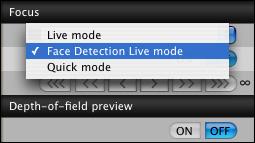 Focusing Using Face Detection Live Mode D Mk IV 5D Mk II 7D 50D REBELTi 550D REBELTi 500D Select [Face Detection Live mode] from the list box. When a face is detected, an AF point appears.