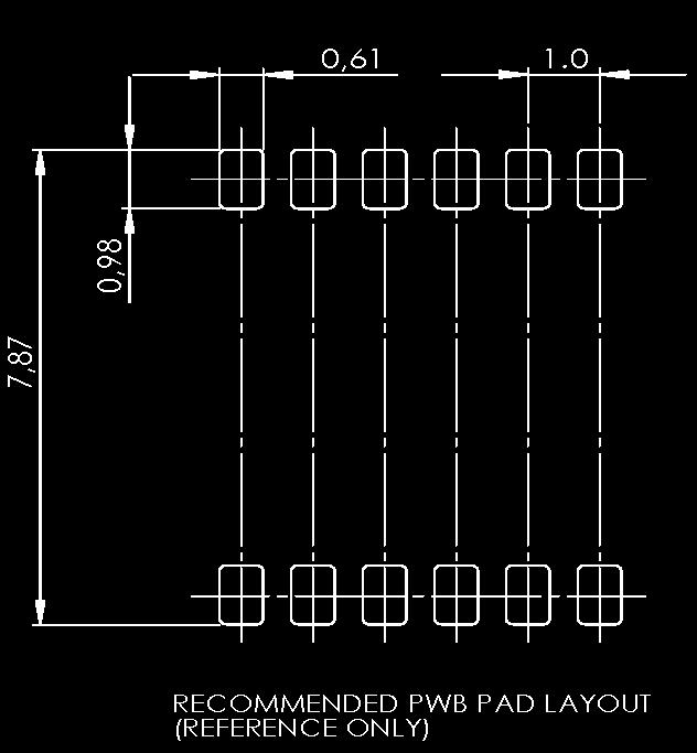 14 (41) 2.12 PCB Footprint Figure 7 Recommended PWB pad layout for SCL3300-D01. All dimensions are in mm. The tolerances are according to ISO2768-f (see Table 9).