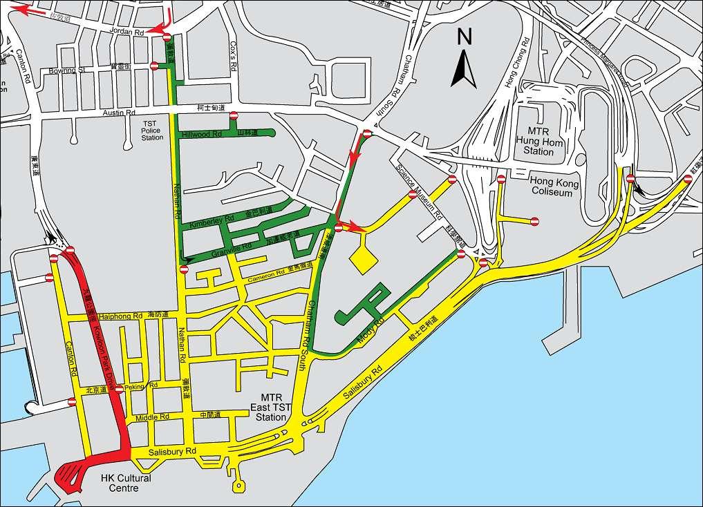 Special Traffic Arrangement in Kowloon West for Christmas Eve on 2012-12-24 2012 年 12 月 24 日西九龍區平安夜之特別交通安排 Time 1800 hrs 1830 hrs Depend on Crowd Situation Road Closure & Traffic Diversions Road