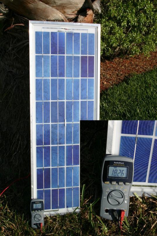 Time to test the panel Ya Hoo!!!!!!!!!!!!!!!! It works! We were looking for 17 volts and in the afternoon sun got 18.