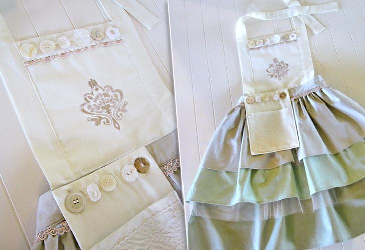 The shabby chic elements of the apron are a great excuse to rummage through your vintage button and lace collections. These little touches give the apron its unique flair.