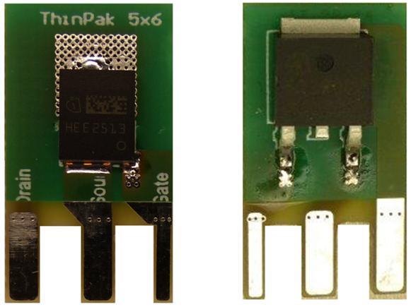 Figure 12: adapter PCBs (left) and DPAK (right) for 35W QR flyback 5.2.2 Efficiency and thermal performance comparison 35W QR flyback As mentioned earlier this measurement will compare two technologies first IPL65R650C6S vs.