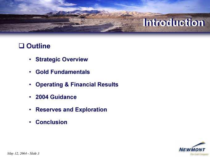 Introduction Outline Strategic Gold Operating 2004 Reserves Conclusion May 12,