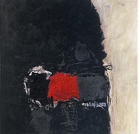 17. Peter Voulkos Red Through Black #3, 1959 Vinyl paint, sand and clay on canvas 70 1/4 70 1/4