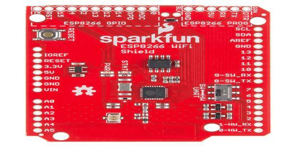 Fig. 4 Sparkfun ESP8266-Wifi Shield The SparkFun ESP8266 WiFi Shield is an Arduino compatible shield for the ESP8266 WiFi SoC a leading platform for Internet of Things (IoT) or WiFi-related projects.