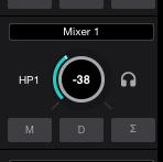 To monitor using headphones connected to Headphone Output 1: Click the box above the Headphones 1 knob.