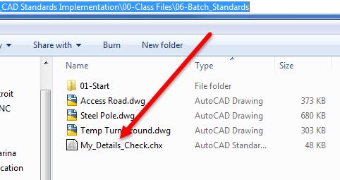 The Standards Check File. When you use the Batch Standards checker to check multiple drawings you are required to save standards check file (CHK) as shown below.