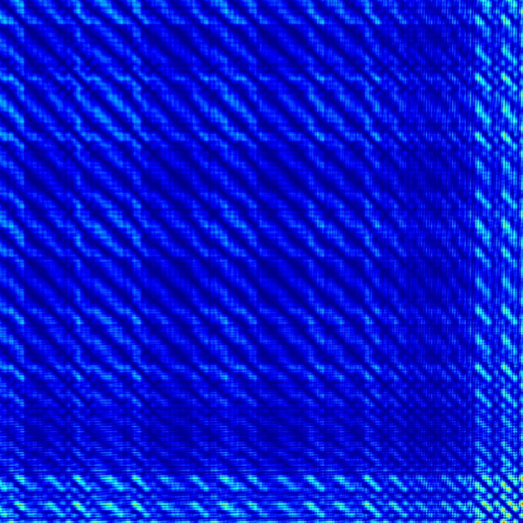 A repetitive behavior or pattern can be seen on both audio frames by the overall shape and diagonal lines of each distance matrix. 4.